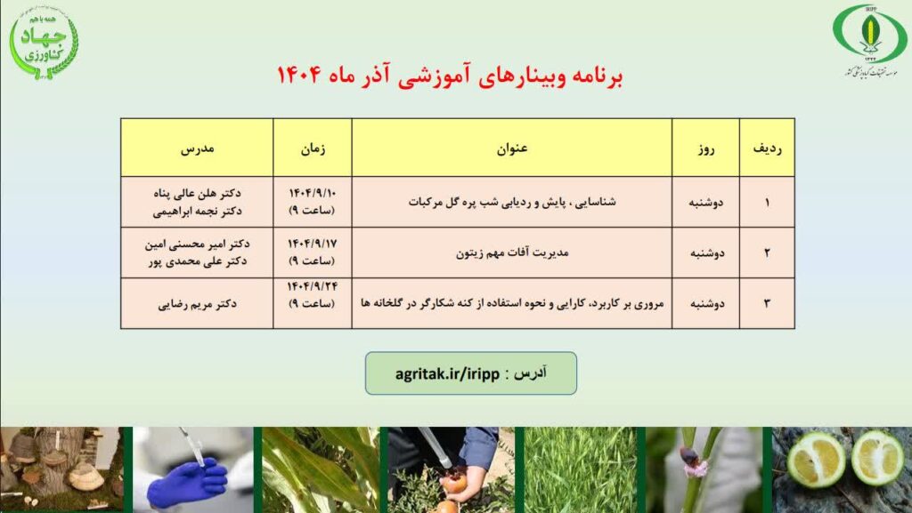 وبینارهای آموزشی آذرماه ۱۴۰۴ موسسه تحقیقات گیاه‌پزشکی کشور