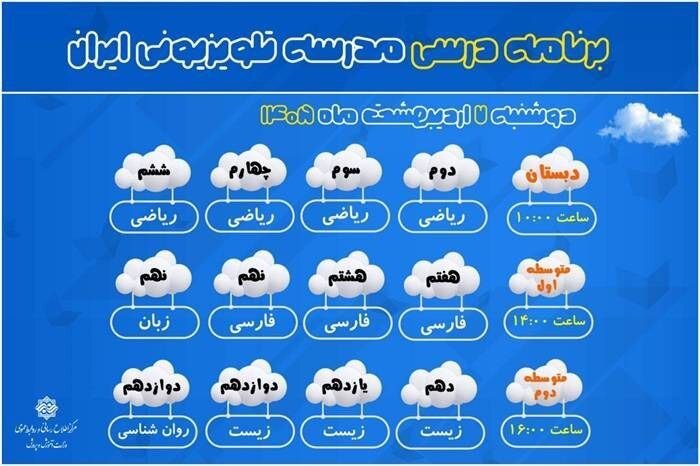 اعلام برنامه درسی مدرسه‌ تلویزیونی‌ ایران